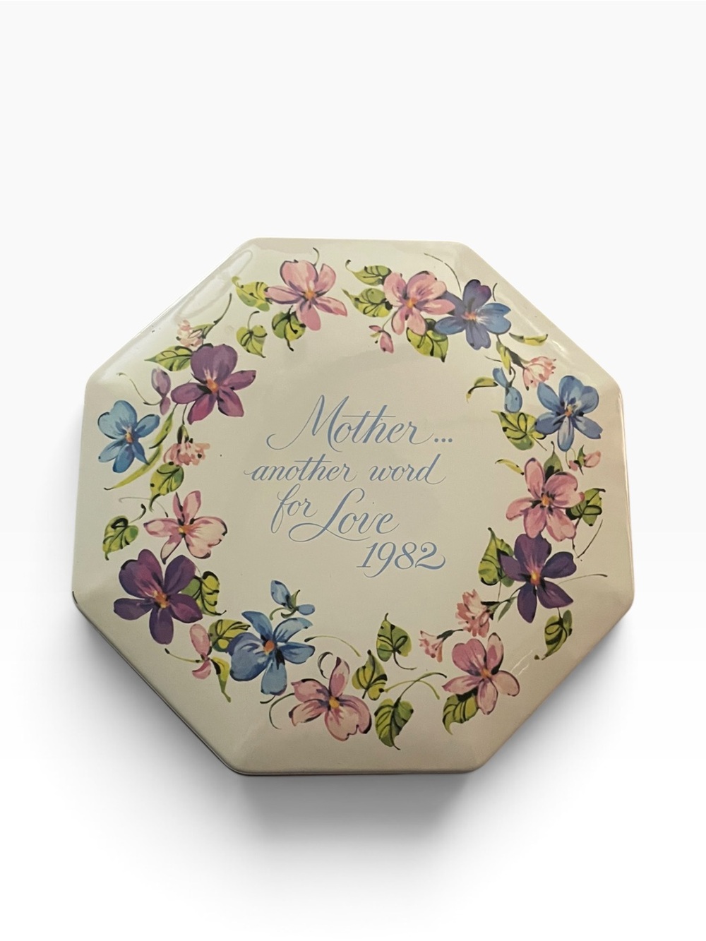 Vintage Avon Mother 1982 Floral Keepsake Tin - Pink, Purple & Blue